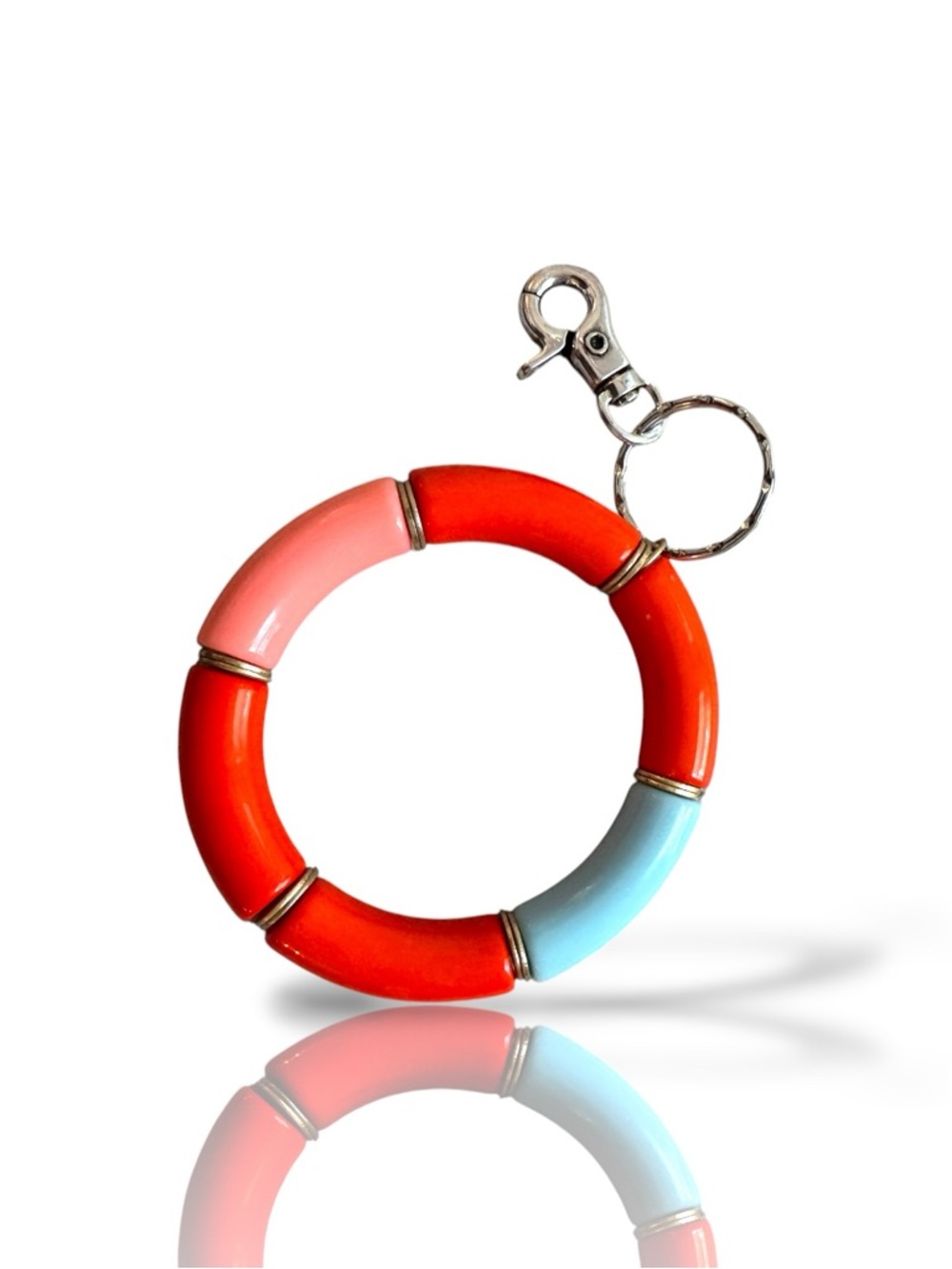 Colorblock Resin Circle Keyring - Coral, Pink & Light Blue